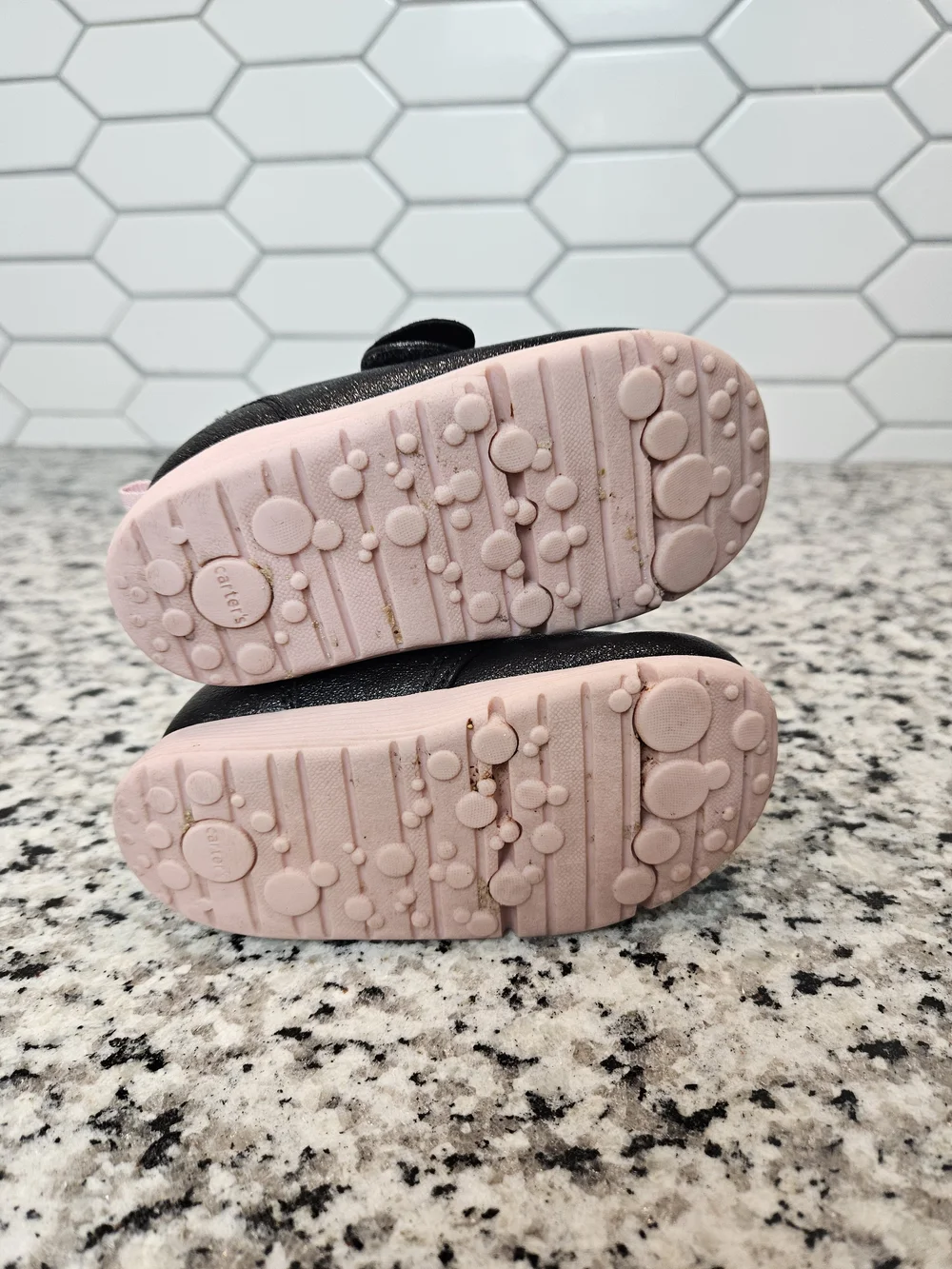 Carter's Black Baby Shoes with Pink Sole and Bow Size 5